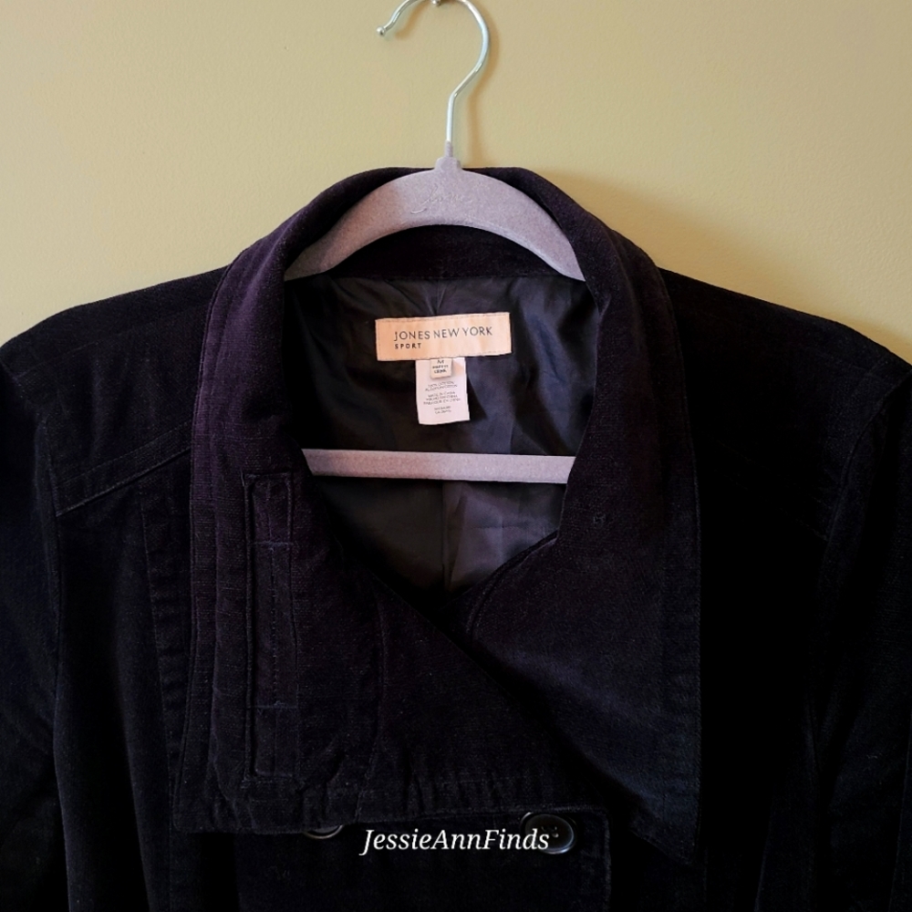 Jones New York Black Velour Double Breasted Trench Coat Women's Size Medium - Picture 6 of 6